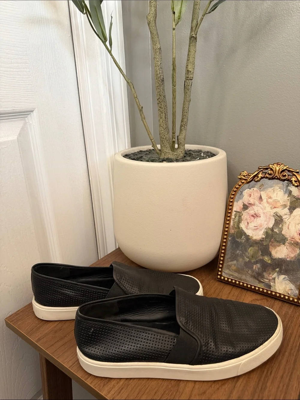 Vince Blair Black Perforated Leather Slip-On Sneakers Size 8